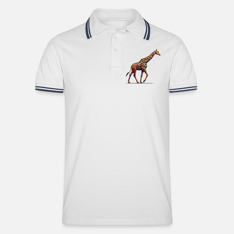 Giraffe - Männer Tipped Poloshirt - Weiß/Navy