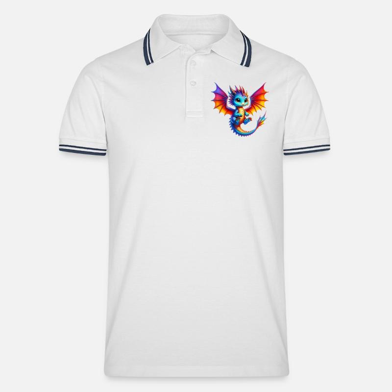 Drache - Männer Tipped Poloshirt - Weiß/Navy