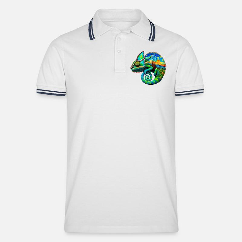 Van Gogh Chamäleon - Männer Tipped Poloshirt - Weiß/Navy
