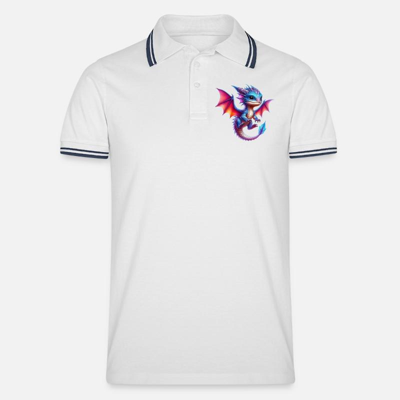 Drache - Männer Tipped Poloshirt - Weiß/Navy