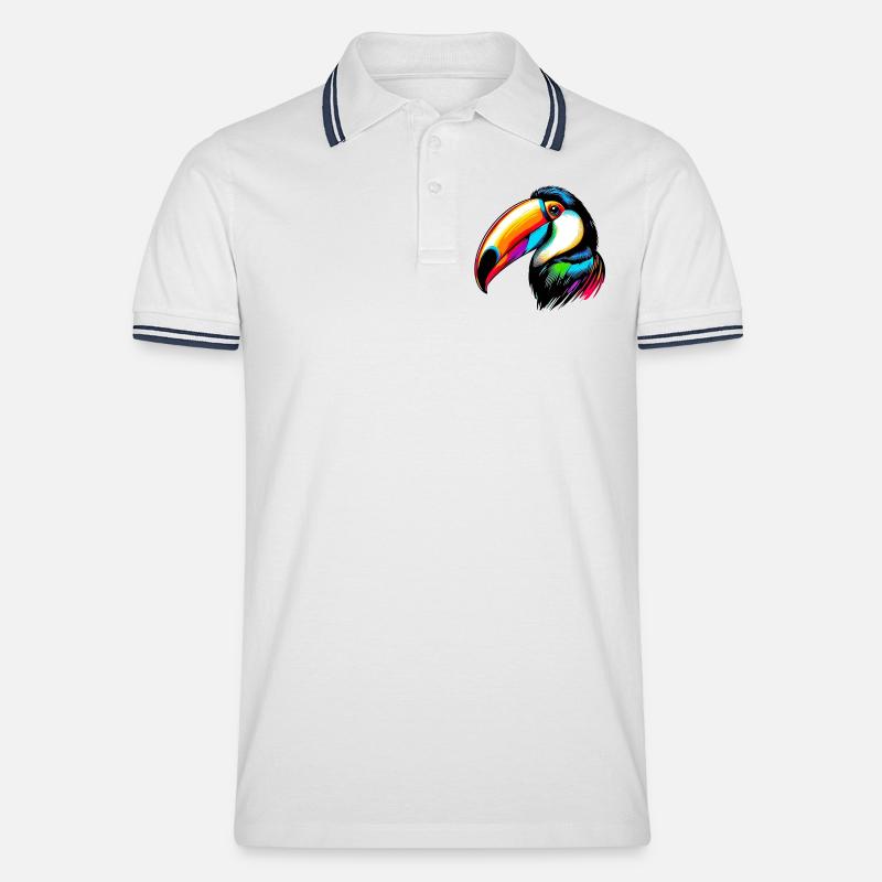 Tukan - Männer Tipped Poloshirt - Weiß/Navy