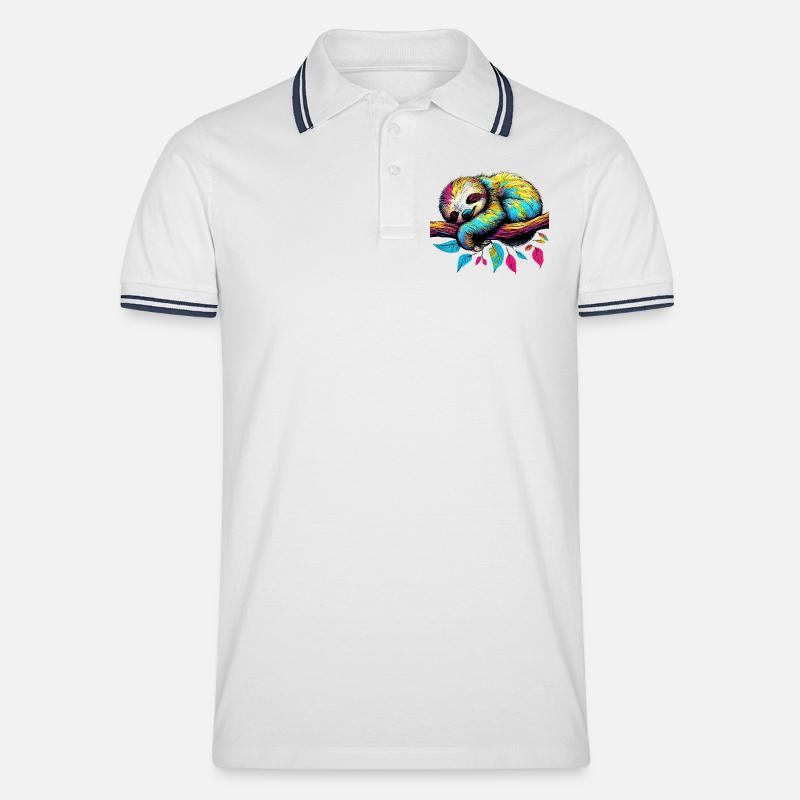 Faultier - Männer Tipped Poloshirt - Weiß/Navy