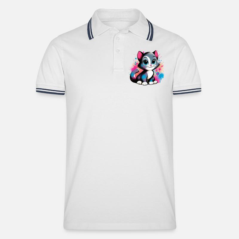 Katze - Männer Tipped Poloshirt - Weiß/Navy
