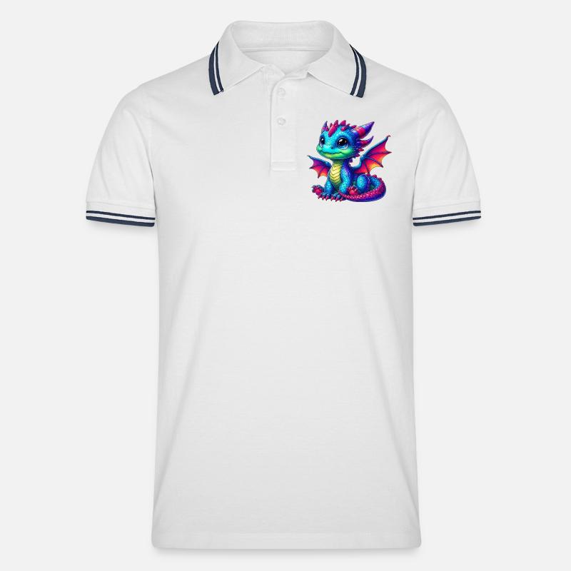 Drache - Männer Tipped Poloshirt - Weiß/Navy