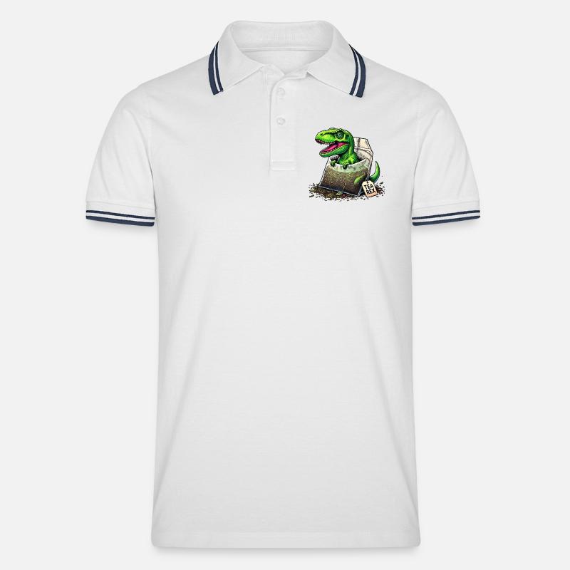 Tea Rex T-Rex Dinosaurier - Männer Tipped Poloshirt - Weiß/Navy