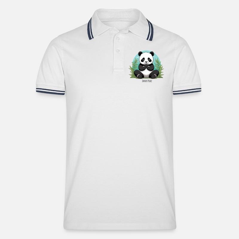 Inner Peace – Meditierender Panda - Männer Tipped Poloshirt - Weiß/Navy