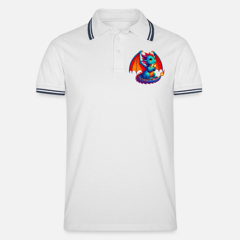 Drache - Männer Tipped Poloshirt - Weiß/Navy