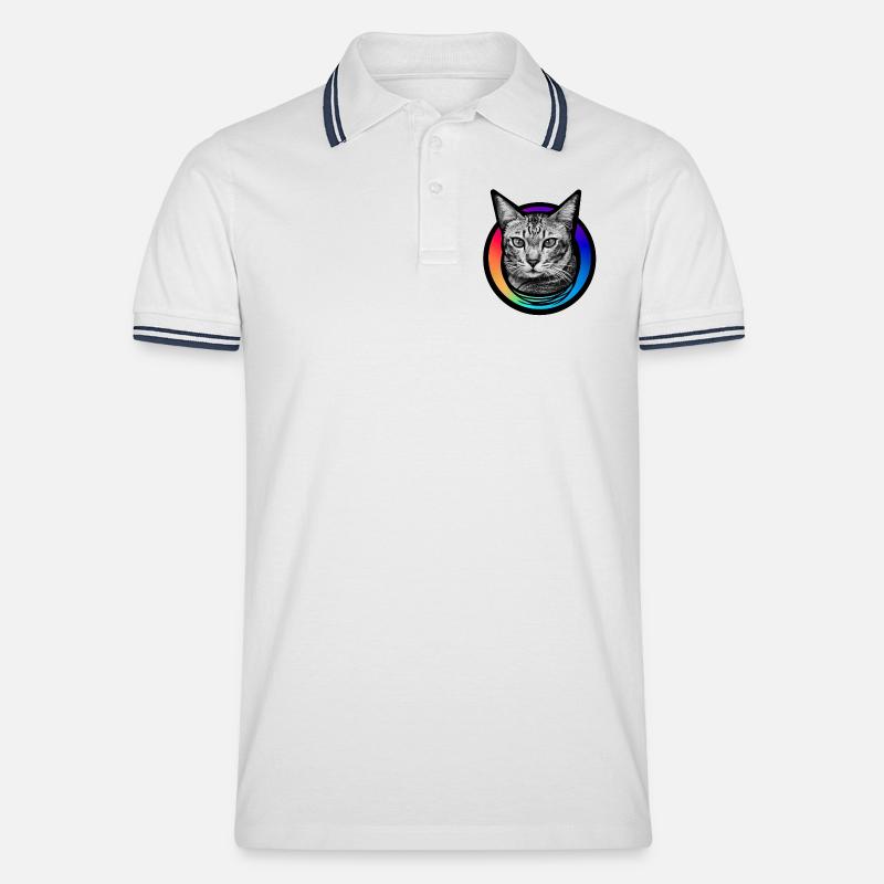 Regenbogen-Katze - Männer Tipped Poloshirt - Weiß/Navy