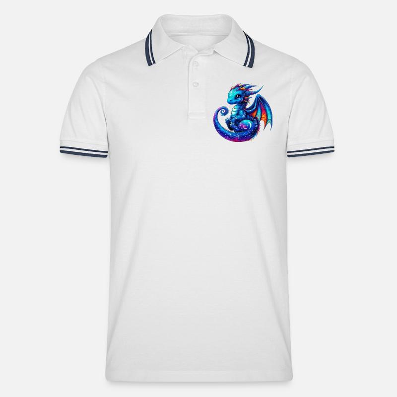 Drache - Männer Tipped Poloshirt - Weiß/Navy