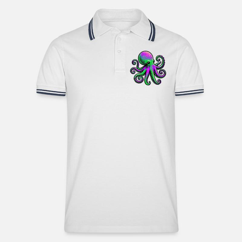 Krake - Männer Tipped Poloshirt - Weiß/Navy