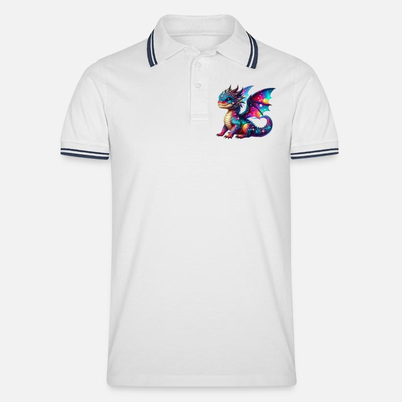 Drache - Männer Tipped Poloshirt - Weiß/Navy