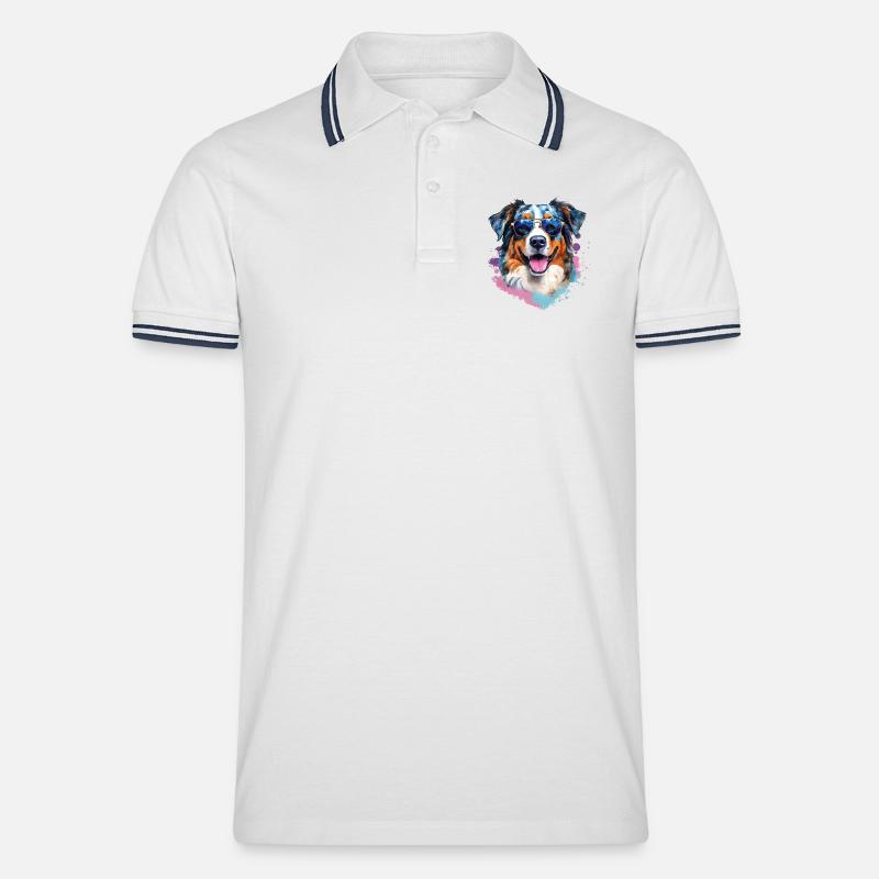 Australian Shepherd mit Sonnenbrille - Männer Tipped Poloshirt - Weiß/Navy