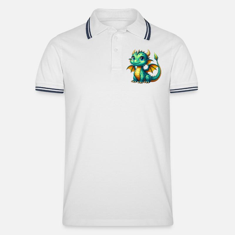Drache - Männer Tipped Poloshirt - Weiß/Navy