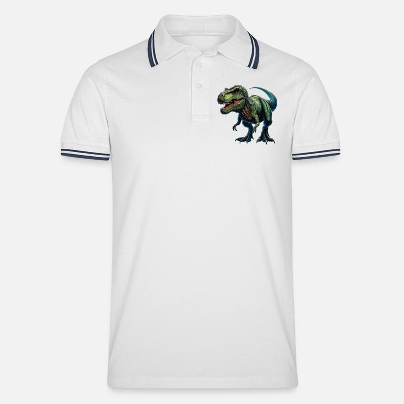 Dinosaurier - Männer Tipped Poloshirt - Weiß/Navy