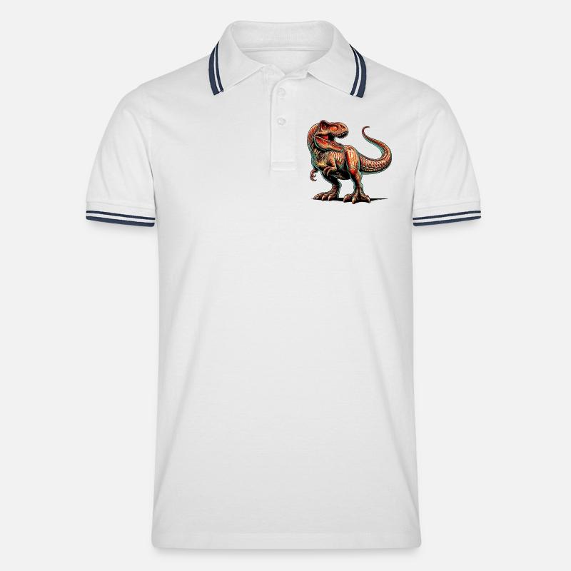 Dinosaurier - Männer Tipped Poloshirt - Weiß/Navy