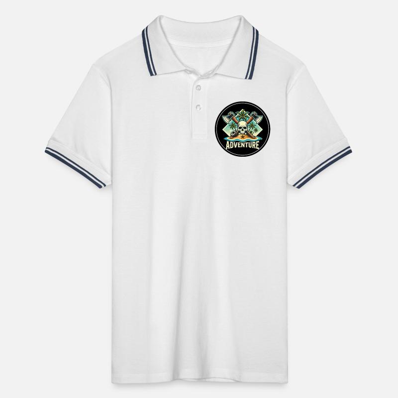 Abenteuer Skull Insel Patch Männer Tipped Poloshirt