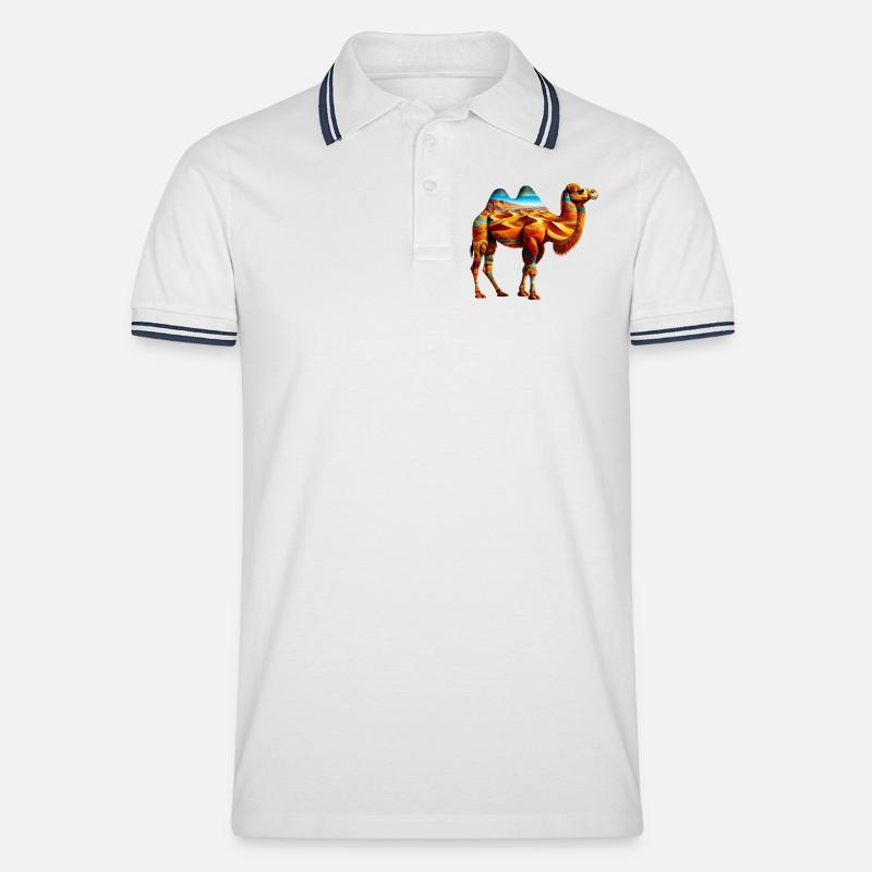 Kamel - Männer Tipped Poloshirt - Weiß/Navy