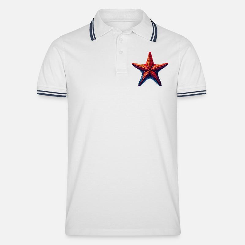 Seestern - Männer Tipped Poloshirt - Weiß/Navy