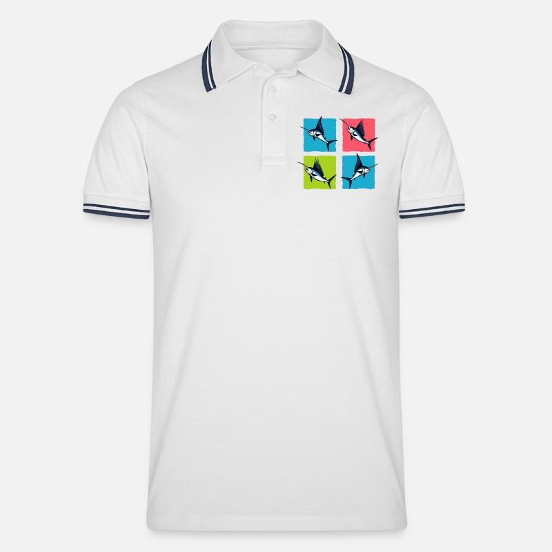 Schwertfisch - Männer Tipped Poloshirt - Weiß/Navy
