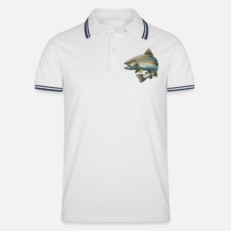 Lachs - Männer Tipped Poloshirt - Weiß/Navy
