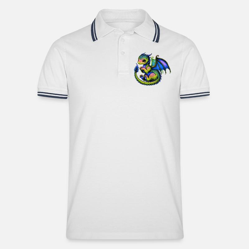 Drache - Männer Tipped Poloshirt - Weiß/Navy
