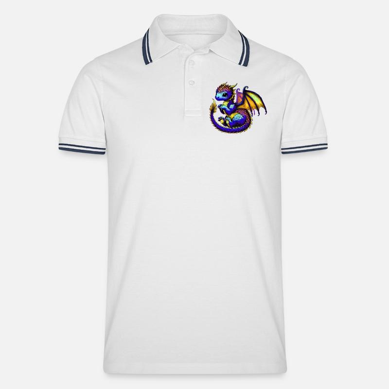 Drache - Männer Tipped Poloshirt - Weiß/Navy