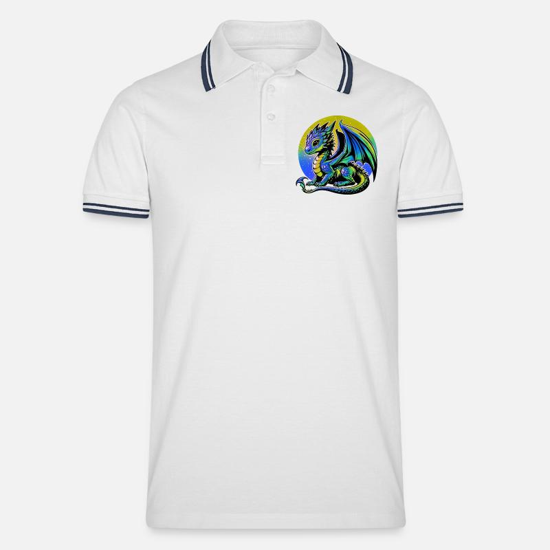 Drache - Männer Tipped Poloshirt - Weiß/Navy
