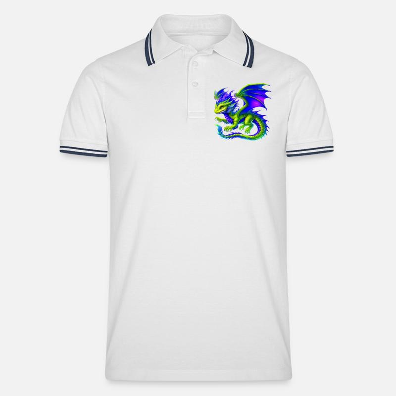 Drache - Männer Tipped Poloshirt - Weiß/Navy