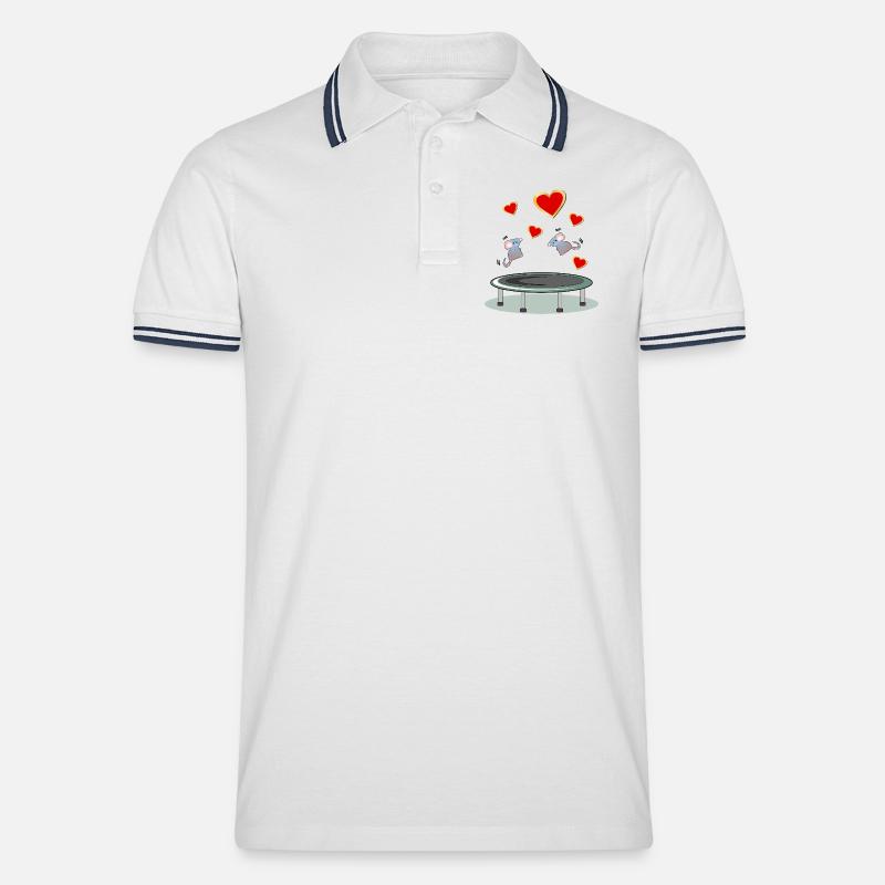TRAMPOLIN SPRINGEN MÄUSE - Männer Tipped Poloshirt - Weiß/Navy