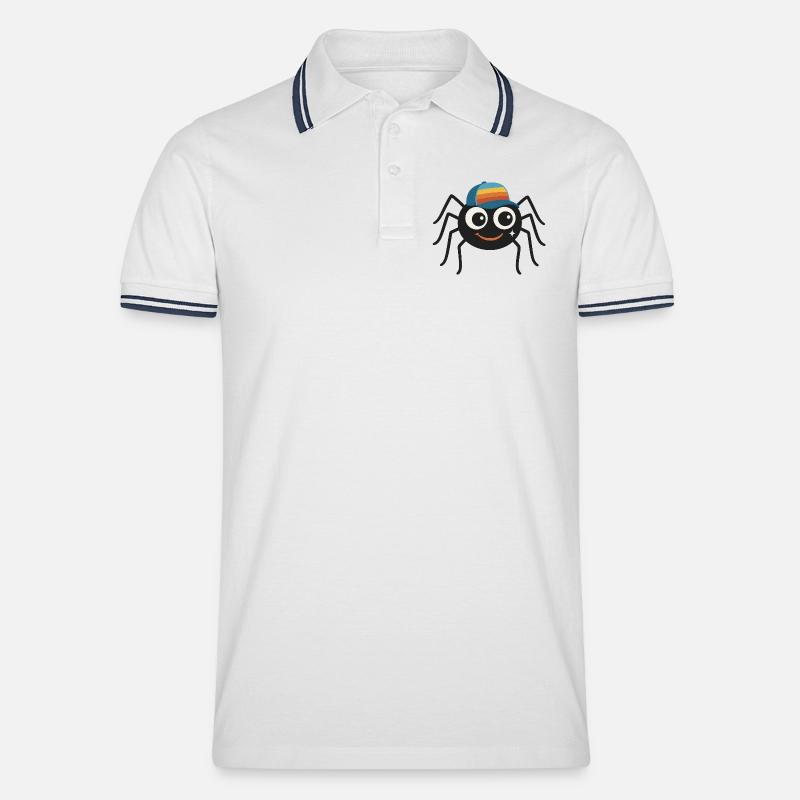 Coole Spinne mit Retro-Cappy – süß & frech - Männer Tipped Poloshirt - Weiß/Navy