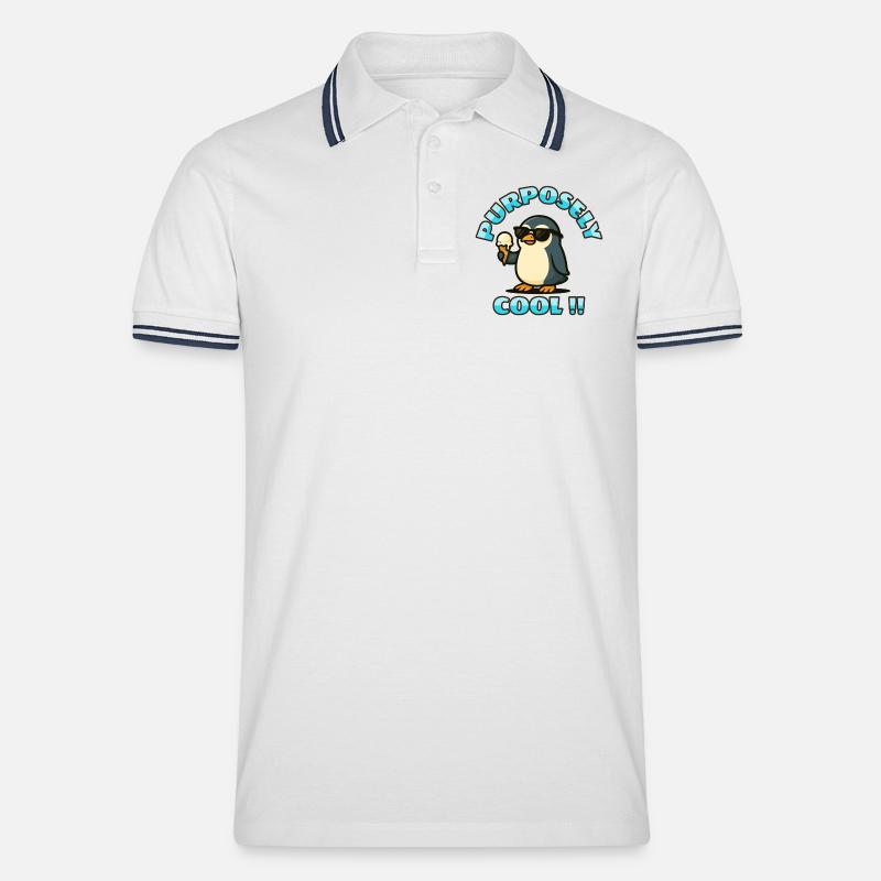 Cooler Pinguin mit Eis - Männer Tipped Poloshirt - Weiß/Navy