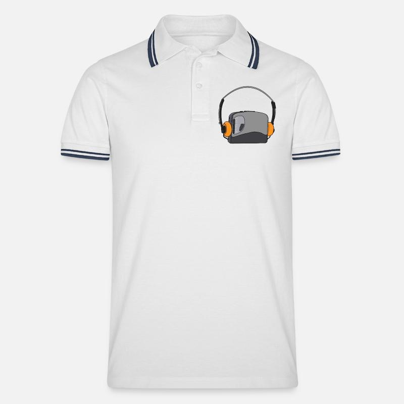 Cooler tragbarer Kassetten-Audio-Player - Männer Tipped Poloshirt - Weiß/Navy