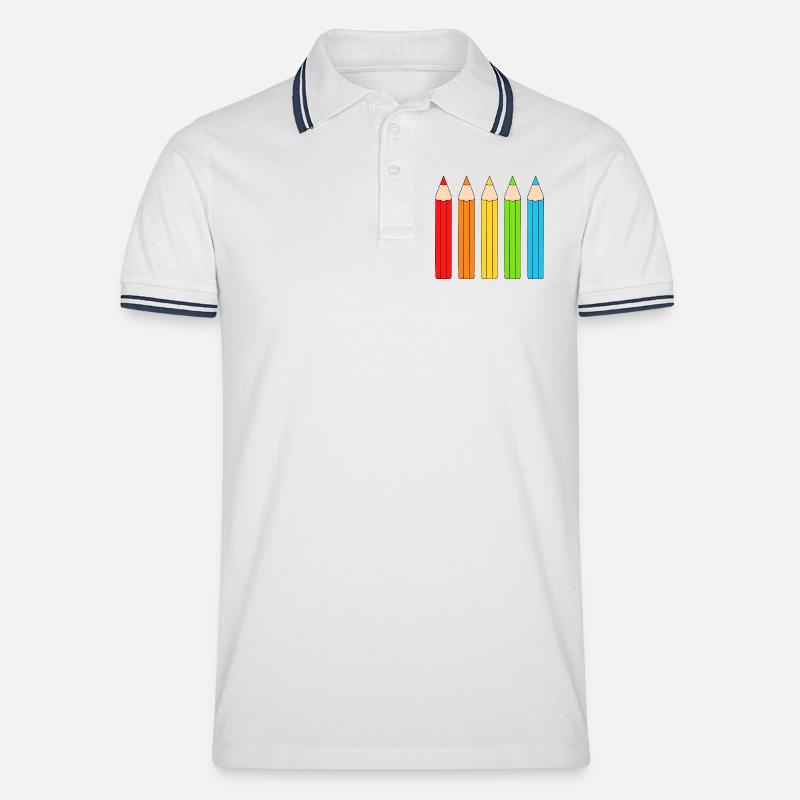 Lebendiges Farbstift-Array-Design - Männer Tipped Poloshirt - Weiß/Navy