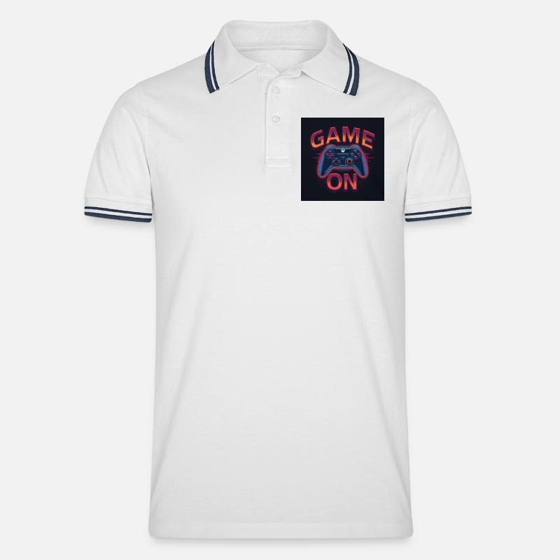 Leuchtender Gaming-Controller mit Neon-Design - Männer Tipped Poloshirt - Weiß/Navy