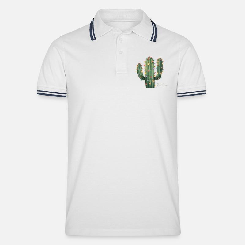 Weihnachtskaktus – Prickly but Festive - Männer Tipped Poloshirt - Weiß/Navy
