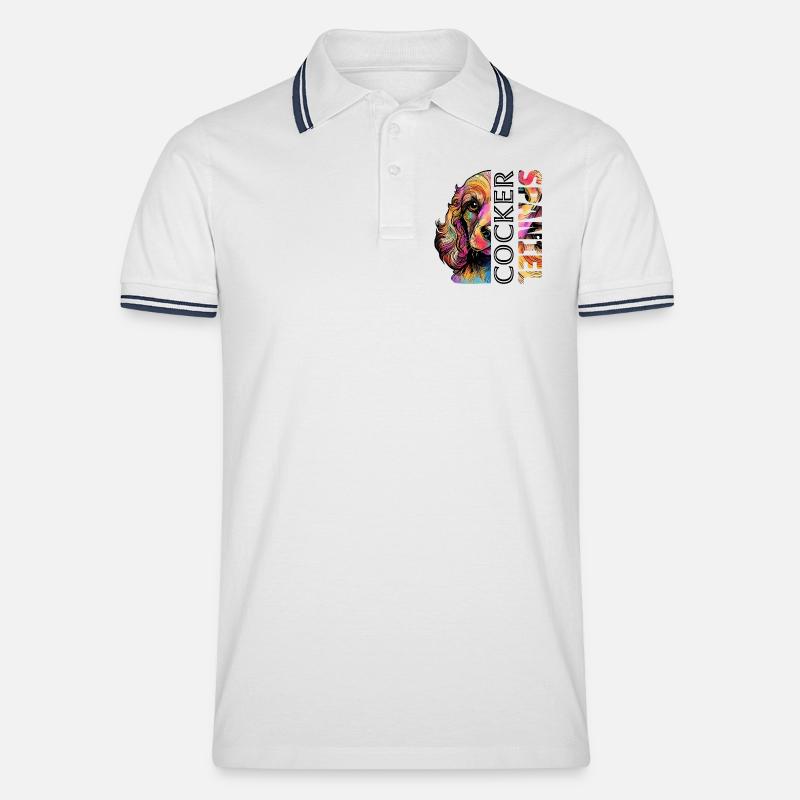 Farbenfroher Cocker Spaniel - Männer Tipped Poloshirt - Weiß/Navy