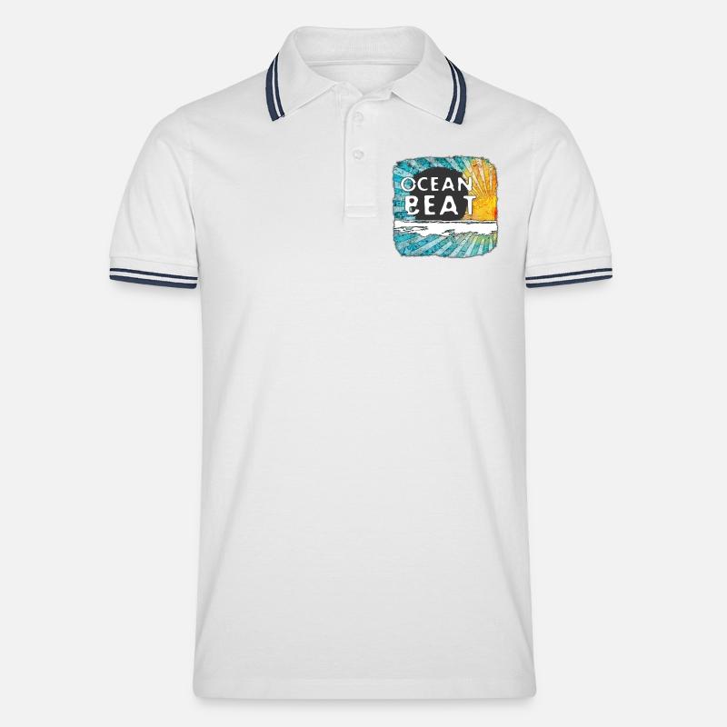 Conception de coucher de soleil océanique - Polo tipped Homme - blanc/marine