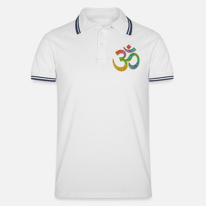 Regenbogen Om Symbol im Glitter-Design - Männer Tipped Poloshirt - Weiß/Navy