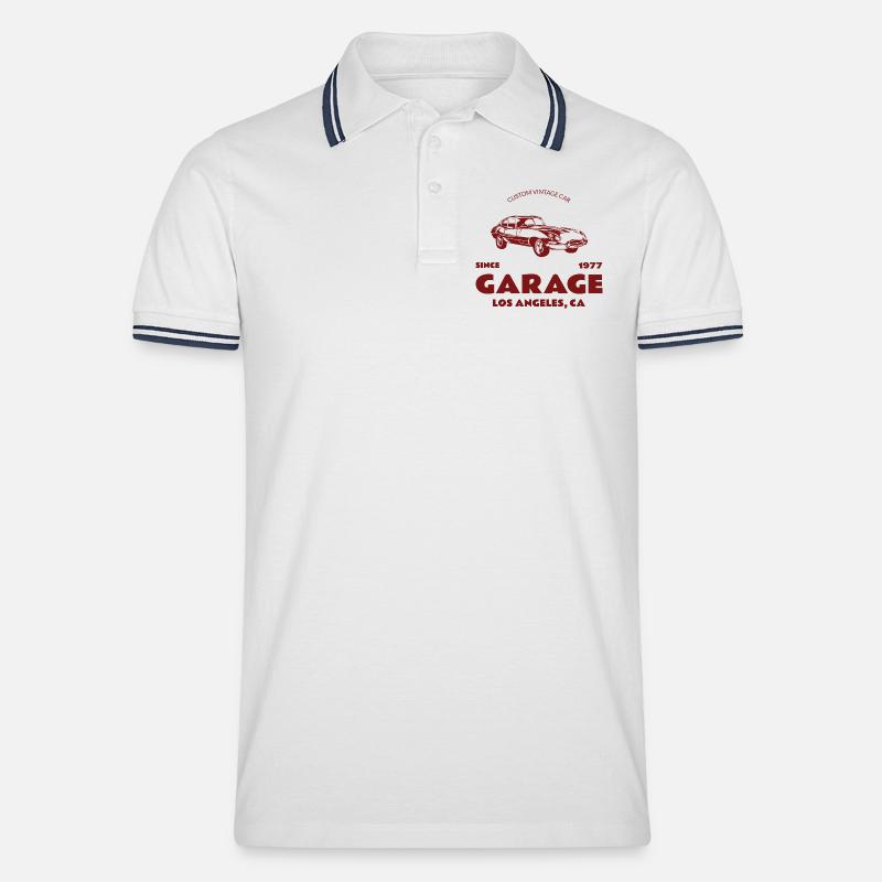 Custom Oldtimer – Garage Los Angeles - Männer Tipped Poloshirt - Weiß/Navy