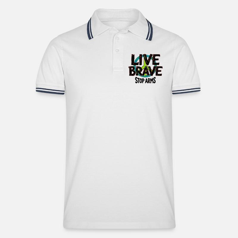 LIVE BRAVE – STOP ARMS contro guerra e violenza - Polo per uomo - bianco/navy