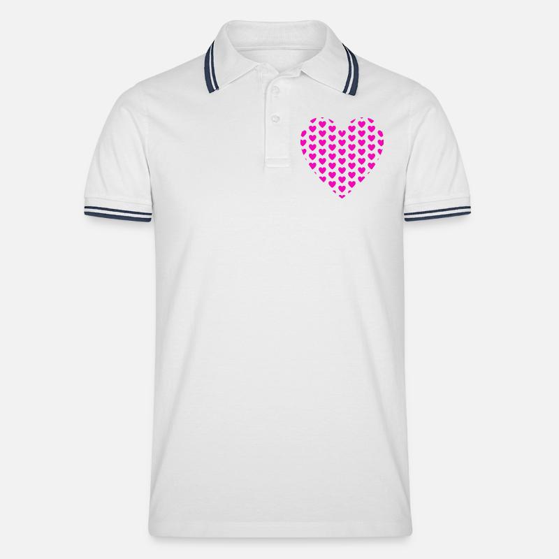 Herzherzen Patchmuster  - Männer Tipped Poloshirt - Weiß/Navy