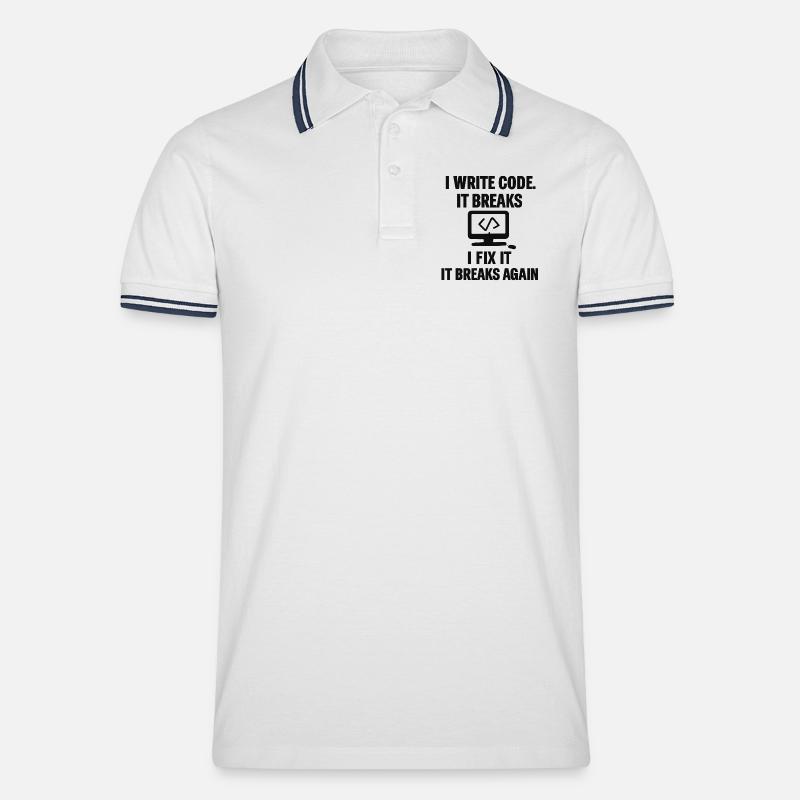 I Write Code – Funny Programmer T-Shirt - Männer Tipped Poloshirt - Weiß/Navy