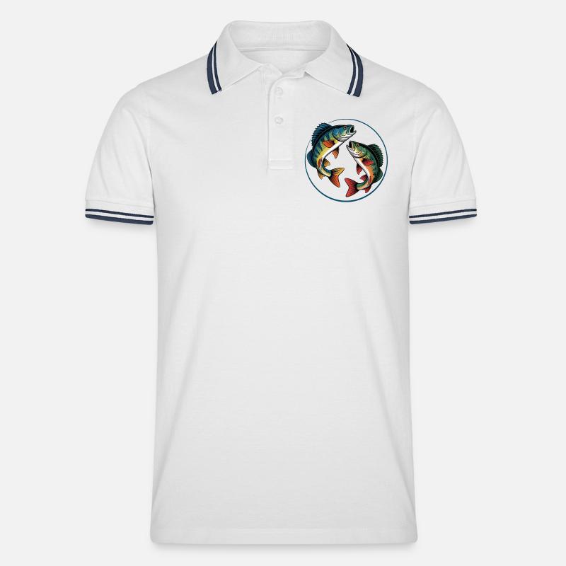 Zwei springende Barsche - Männer Tipped Poloshirt - Weiß/Navy
