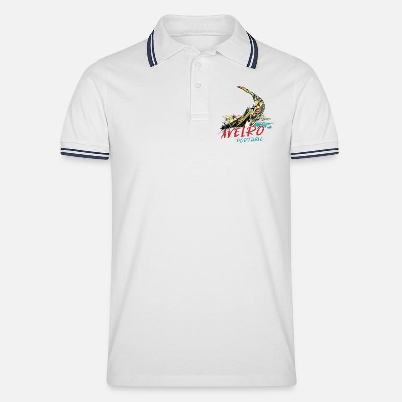 Bunte Bug-Moliceiro-Bootslagune von Aveiro - Männer Tipped Poloshirt - Weiß/Navy