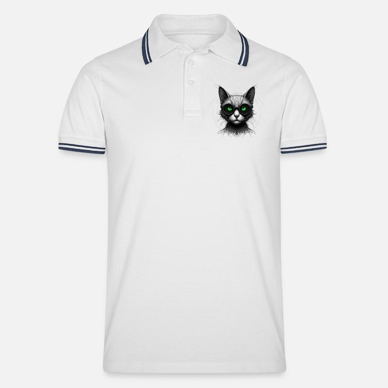 Grüne Augen Computer Programmierer Geek Katze - Männer Tipped Poloshirt - Weiß/Navy