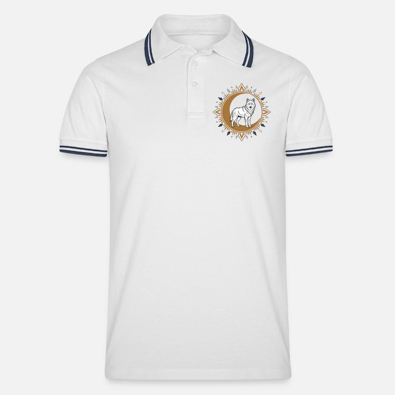 Boho Wolf - Männer Tipped Poloshirt - Weiß/Navy