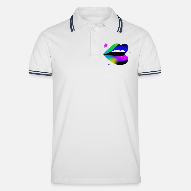 Regenbogen Lippe Graffiti Pop Art - Männer Tipped Poloshirt - Weiß/Navy
