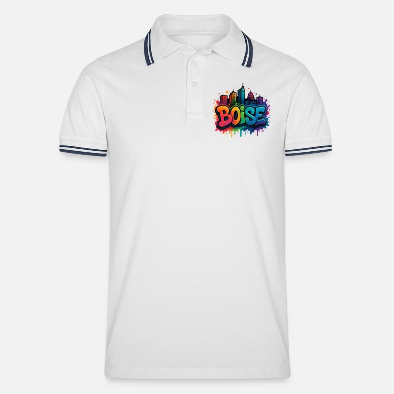 Skyline de graffitis de Boise - Polo tipped Homme - blanc/marine