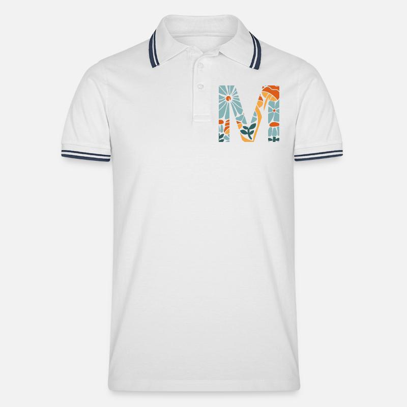 Buchstabe m Blumen groovy Geschenkidee - Männer Tipped Poloshirt - Weiß/Navy