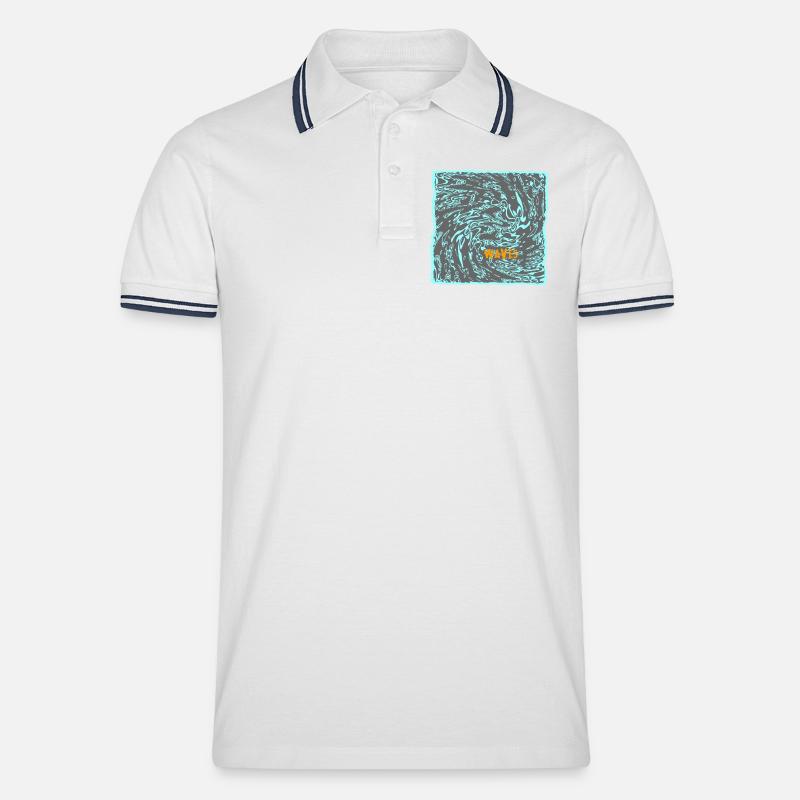 Wave flow neon pattern surf - Men's Tipped Polo Shirt - white/navy